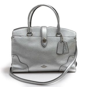 COACH Mercer Metallic Silver Satchel 30 Crossbody Bag